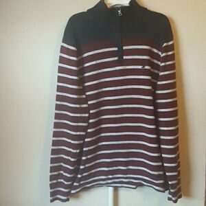 NAUTICA MENS HALF ZIP BURGUNDY & GRAY STRIPED SWEATER S
